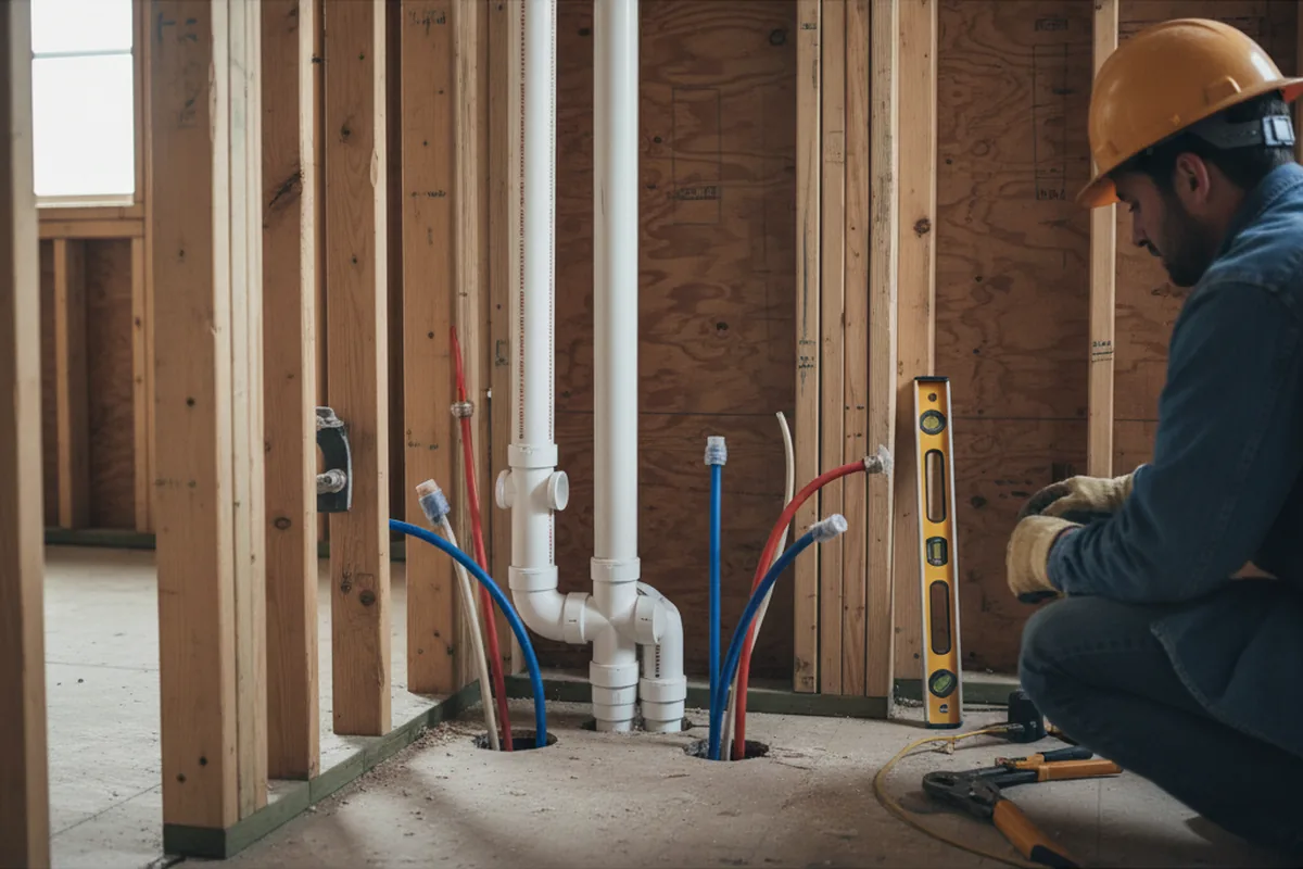 Drain and supply rough-in during Leak Detection in Williamsville